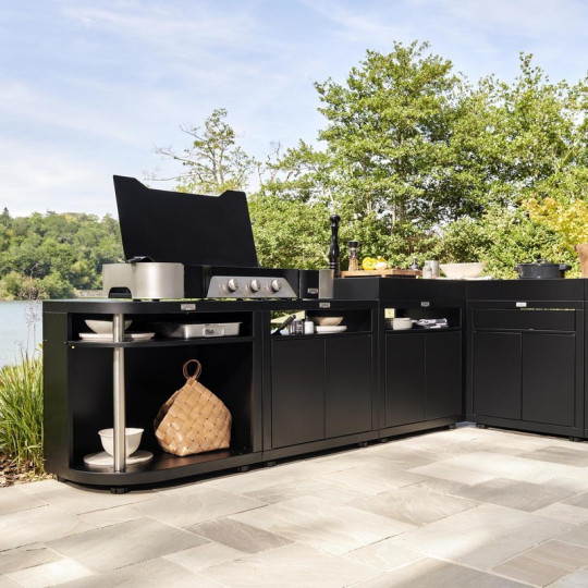 Meuble arrondi ouvert gauche LE MARQUIER pour cuisine d'extérieur 80x55cm noir
