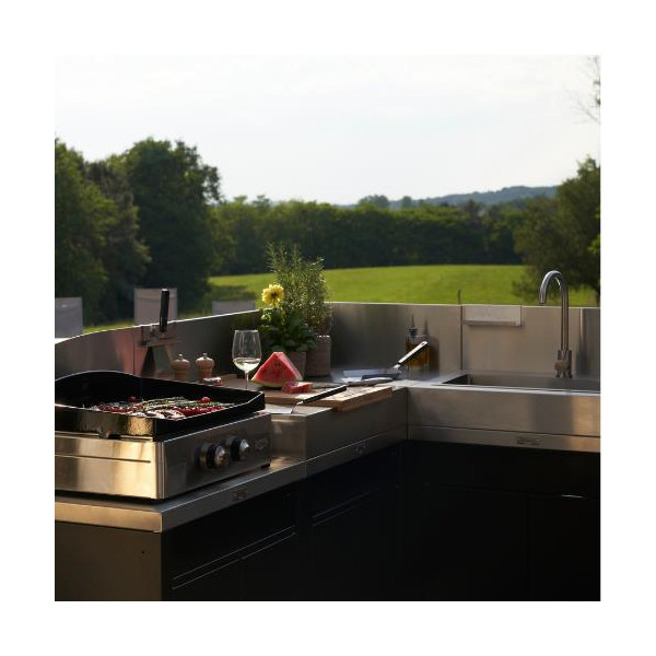 Meuble avec évier intégré LE MARQUIER pour cuisine d'extérieur 80x55cm coloris DUO noir inox