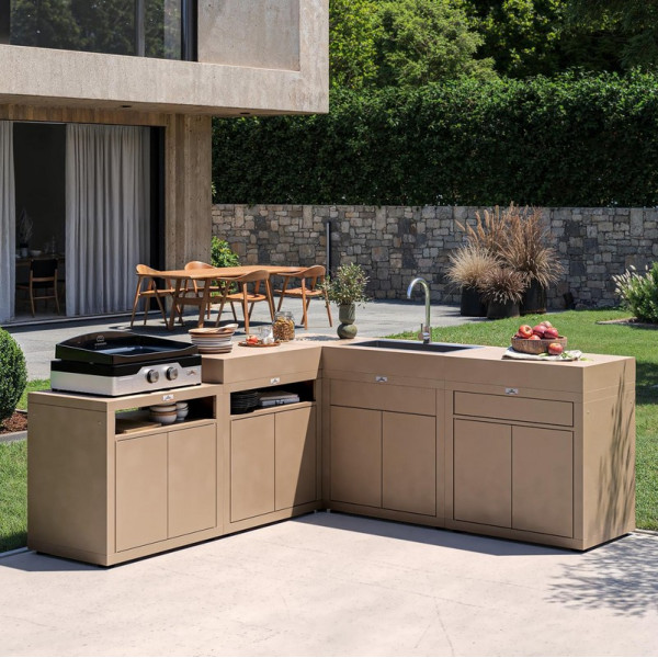 Meuble avec évier intégré LE MARQUIER pour cuisine d'extérieur 80x55cm taupe