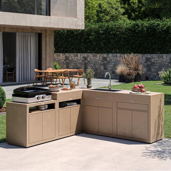 Meuble cuisson avec tablette LE MARQUIER pour cuisine d'extérieur 80x55cm taupe