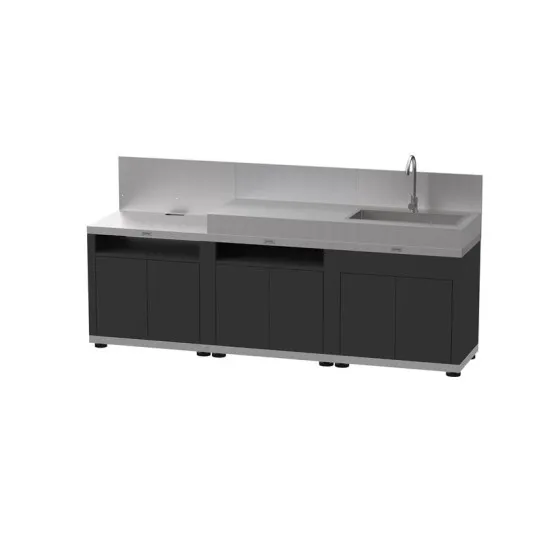 Cuisine d'extérieur LE MARQUIER 3 éléments avec crédences coloris DUO noir et inox