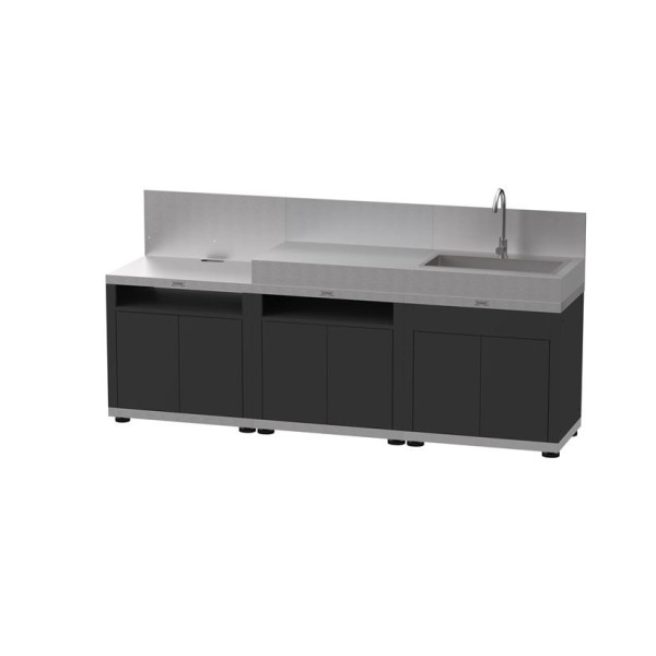 Cuisine d'extérieur LE MARQUIER 3 éléments avec crédences coloris DUO noir et inox