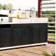 Cuisine d'extérieur LE MARQUIER 3 éléments avec crédences coloris DUO noir et inox
