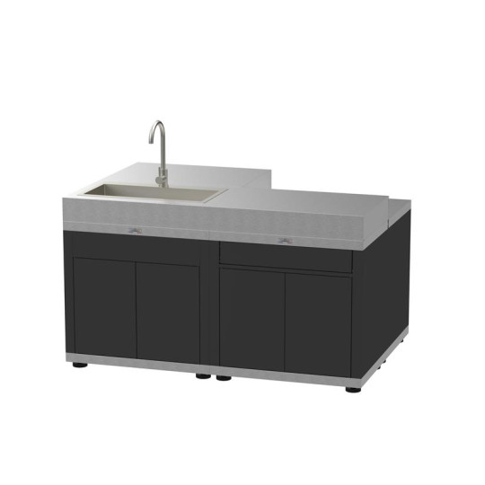 Cuisine d'extérieur LE MARQUIER îlot 4 éléments coloris DUO noir et inox