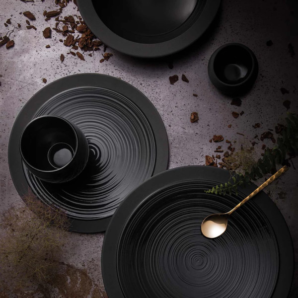 Assiette à dessert GUY DEGRENNE Bahia Onyx en grès noir 23cm