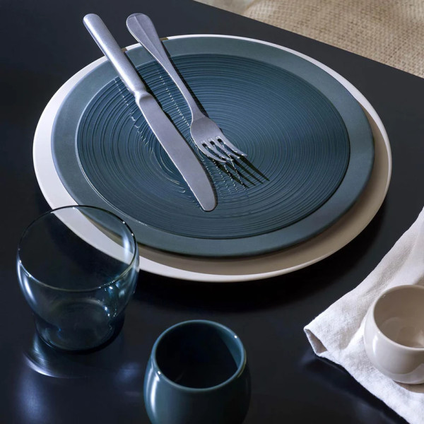 Assiette à dessert GUY DEGRENNE Bahia Bleu de Roche en grès bleu 23cm