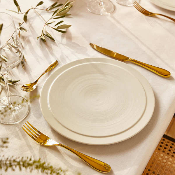Assiette plate GUY DEGRENNE Bahia Pierre de Lune en porcelaine blanche 26cm