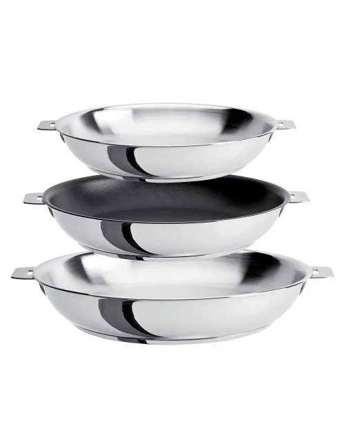 Set CRISTEL Mutine amovible batterie de 3 poêles 20 24 et 28cm inox