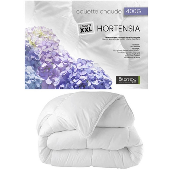 Couette synthétique chaude BIOTEX Hortensia 400g/m² fibres polyester creuses siliconées 260x280cm