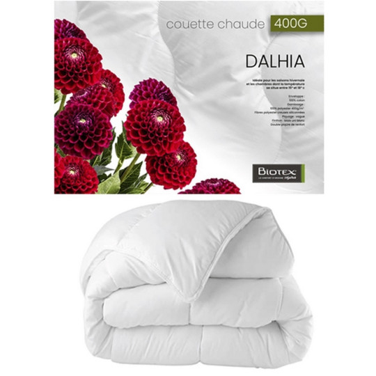 Couette synthétique chaude BIOTEX Dalhia 400g/m² fibres polyester creuses siliconées - 4 tailles