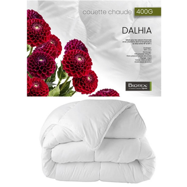Couette synthétique chaude BIOTEX Dalhia 400g/m² fibres polyester creuses siliconées - 4 tailles