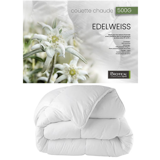 Couette synthétique chaude BIOTEX Edelweiss 500g/m² fibres polyester creuses siliconées - 4 tailles