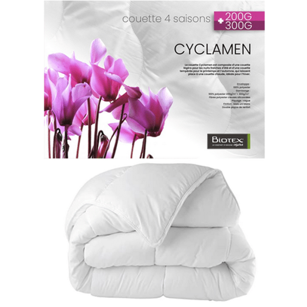 Couette synthétique BIOTEX Cyclamen 200+300g/m² fibres polyester creuses siliconées - 4 tailles