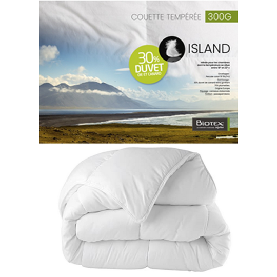 Couette naturelle tempérée BIOTEX Island 30% duvet 70% plumettes - 4 tailles