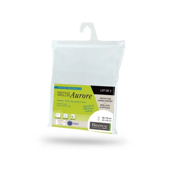 2 protège-oreillers absorbants BIOTEX Aurore moelleux isolants 200g/m² coton - 2 tailles