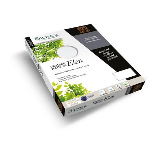 Protège-matelas absorbant BIOTEX Elen moelleux isolant 400g/m² coton bonnet 40cm - 6 tailles