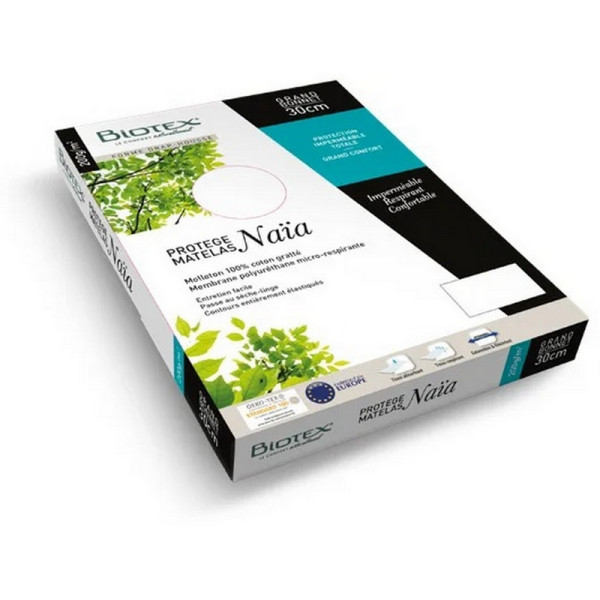 Protège-matelas imperméable BIOTEX Naïa respirant confortable 200g/m² coton bonnet 30cm - 9 tailles