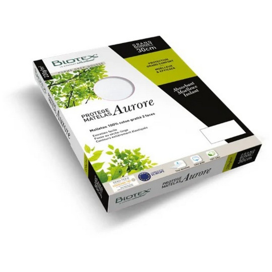 Protège-matelas absorbant BIOTEX Aurore moelleux isolant 220g/m² coton bonnet 30cm - 9 tailles