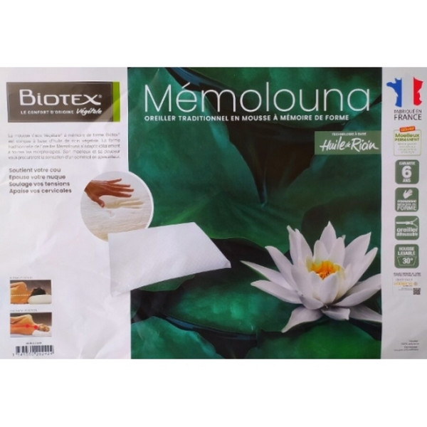 Oreiller BIOTEX Mémolouna en mousse à mémoire de forme 60x40cm