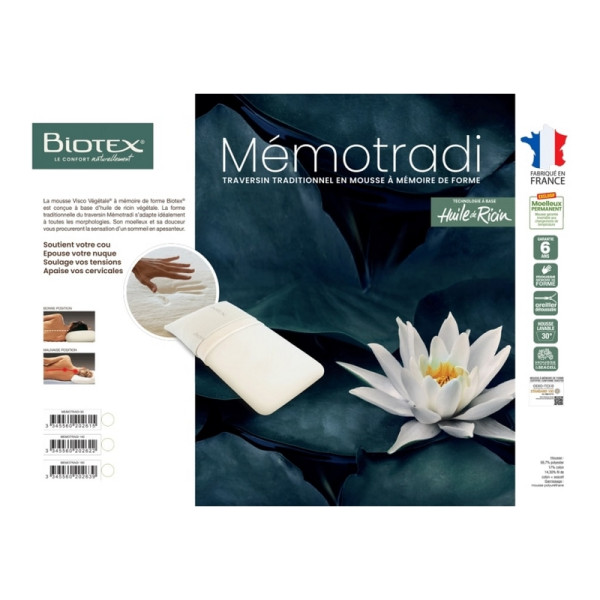 Traversin BIOTEX Mémotradi à mémoire de forme - 3 tailles