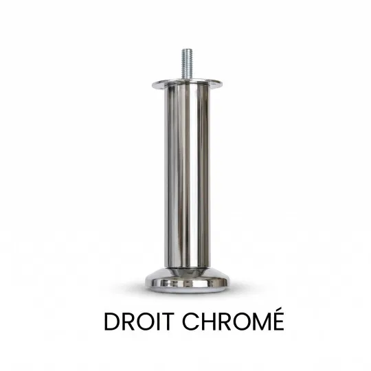 Jeu de 4 pieds droits chromés DUNLOPILLO pour sommier hauteur 15cm métal coloris argenté