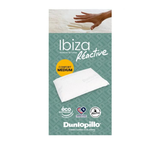 Oreiller mousse à mémoire de forme DUNLOPILLO Ibiza réactive 60x40cm moelleux - 2 modèles