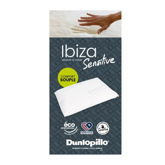 Oreiller mousse à mémoire de forme DUNLOPILLO Ibiza sensitive enveloppant 60x40cm - 2 modèles