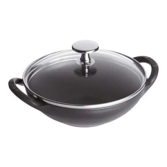 Mini wok en fonte STAUB 16cm avec couvercle en verre - 3 coloris
