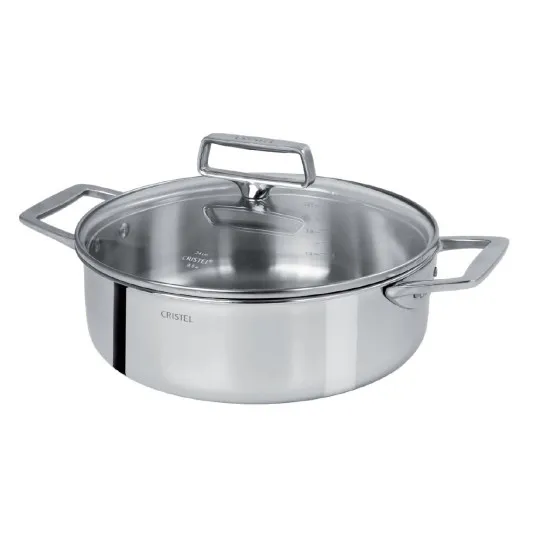 Sauteuse à deux anses CRISTEL Castel Pro en inox avec couvercle en verre - 2 tailles