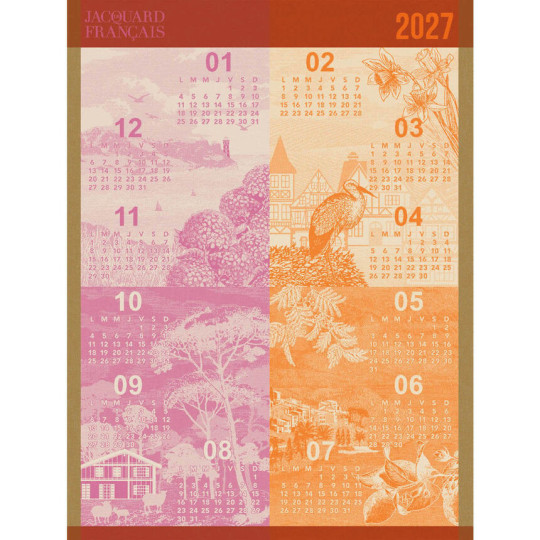 Torchon LE JACQUARD FRANCAIS Carnet de routes Calendrier 2027 100% coton 60x80cm