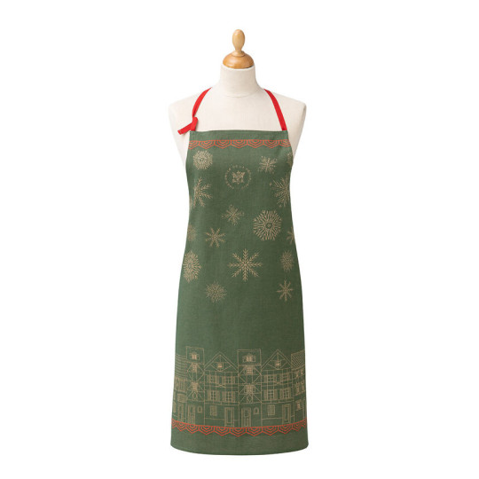 Tablier LE JACQUARD FRANCAIS Village de Noël Elysée 100% coton 90x90cm Vert