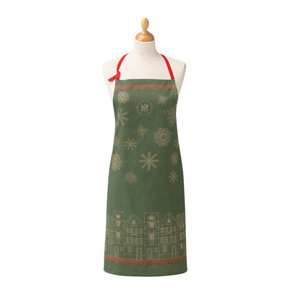 Tablier LE JACQUARD FRANCAIS Village de Noël Elysée 100% coton 90x90cm Vert