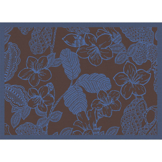 Set de table LE JACQUARD FRANCAIS Sulawesi Fleurs Terre Indigo 100% coton enduit 50x36cm