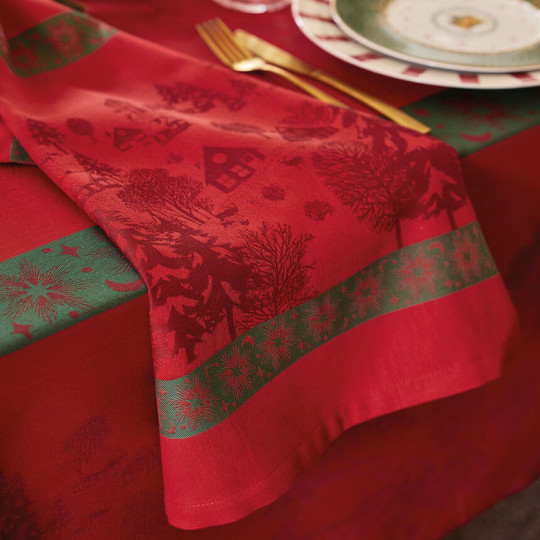Serviette de table LE JACQUARD FRANCAIS Sous les Etoiles Houx 100% coton 55x55cm