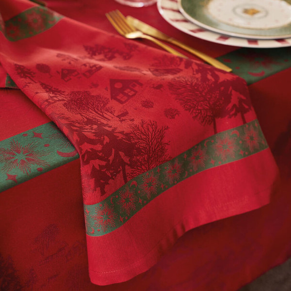 Serviette de table LE JACQUARD FRANCAIS Sous les Etoiles Houx 100% coton 55x55cm