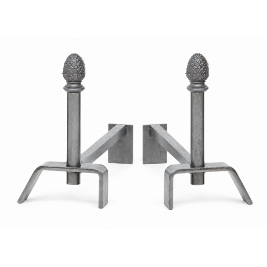 Paire de chenets REIGNOUX CH 671 h.27cm têtes pommes de pin en fer forgé