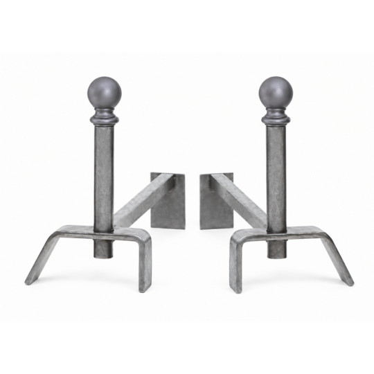 Paire de chenets REIGNOUX CH 611 h.27cm têtes acier en fer forgé