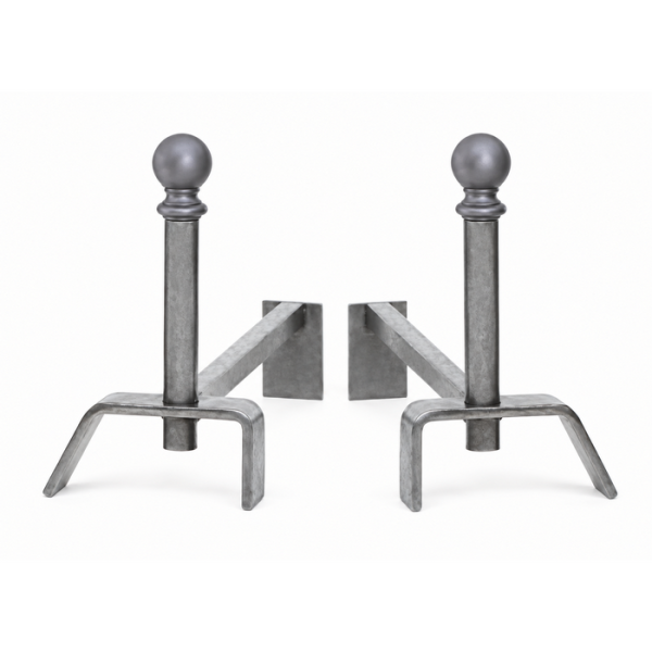 Paire de chenets REIGNOUX CH 611 h.27cm têtes acier en fer forgé