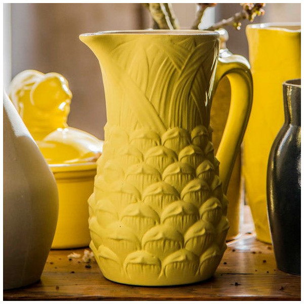 Pichet vase jaune Ananas Digoin en grès