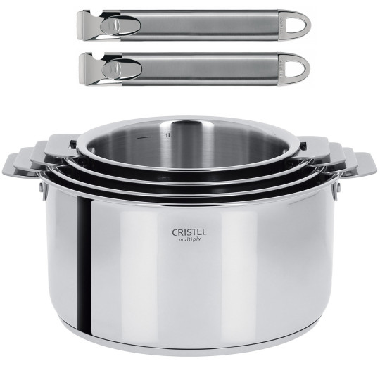 Set batterie 4 casseroles Casteline Cristel 2 poignées bois - 3 finitions
