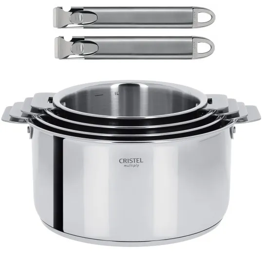 Set batterie 4 casseroles CRISTEL Casteline 2 poignées bois - 3 finitions