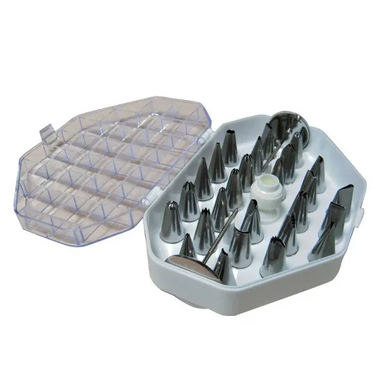 Coffret De Buyer de 26 douilles fines en inox, spéciales décor
