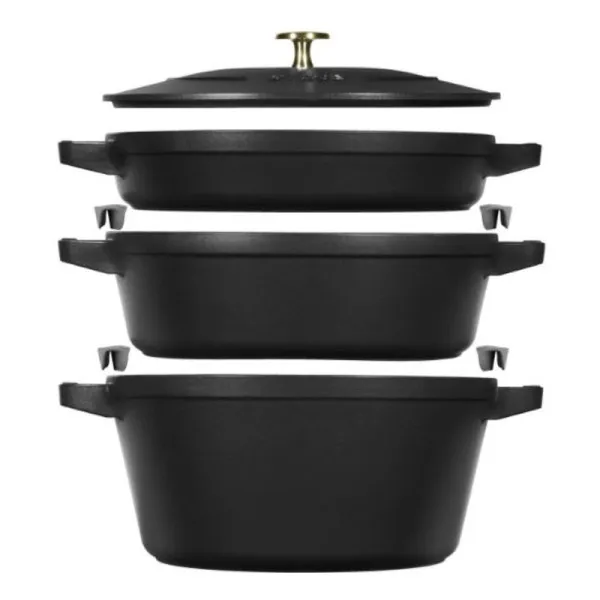Set empilable 4 pièces STAUB 24cm cocotte poêle sauteuse en fonte - 3 coloris