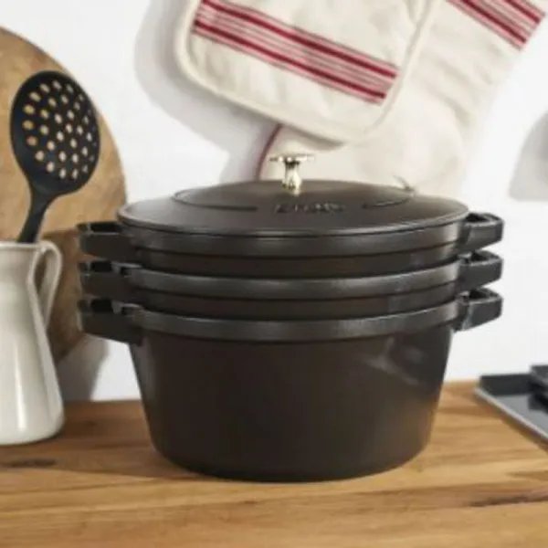 Set empilable 4 pièces STAUB 24cm cocotte poêle sauteuse en fonte - 3 coloris