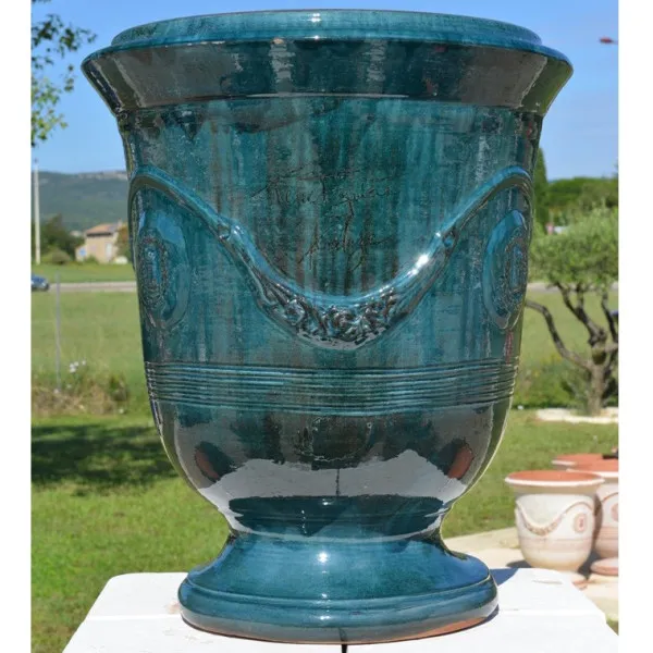 Vase d'Anduze TERRE FIGUIERE Bleu émaillé poterie - 4 tailles