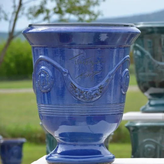 Vase d'Anduze TERRE FIGUIERE émaillé bleu foncé poterie - 4 tailles