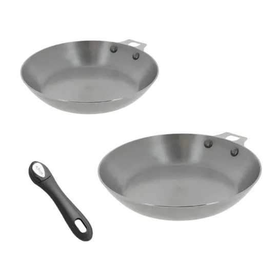 Set batterie DE BUYER 2 poêles à frire Mineral B amovible 24 et 28cm + poignée