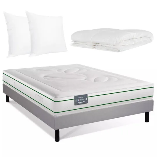 Pack literie été matelas sommier Heveane Dunlopillo couette oreiller