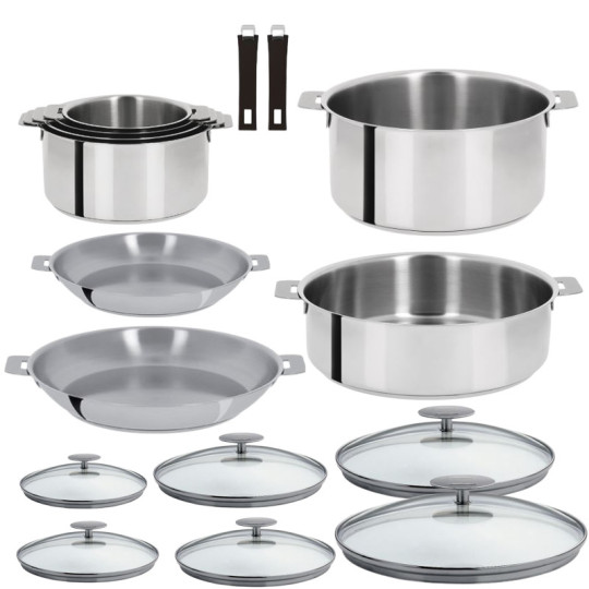 Set batterie Cristel Mutine amovible 16 pièces inox