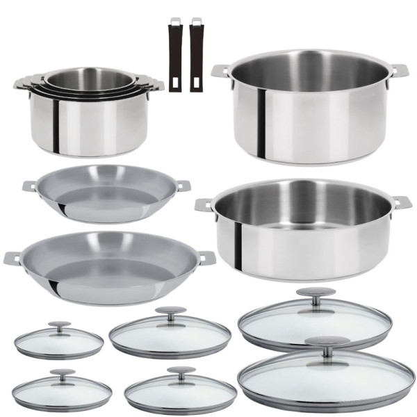 Set batterie Cristel Mutine amovible 16 pièces inox